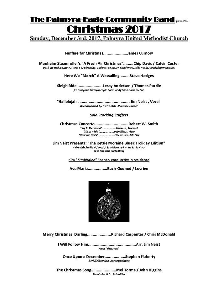 Program From Palmyra-Eagle Community Band Concert December 3, 2017 